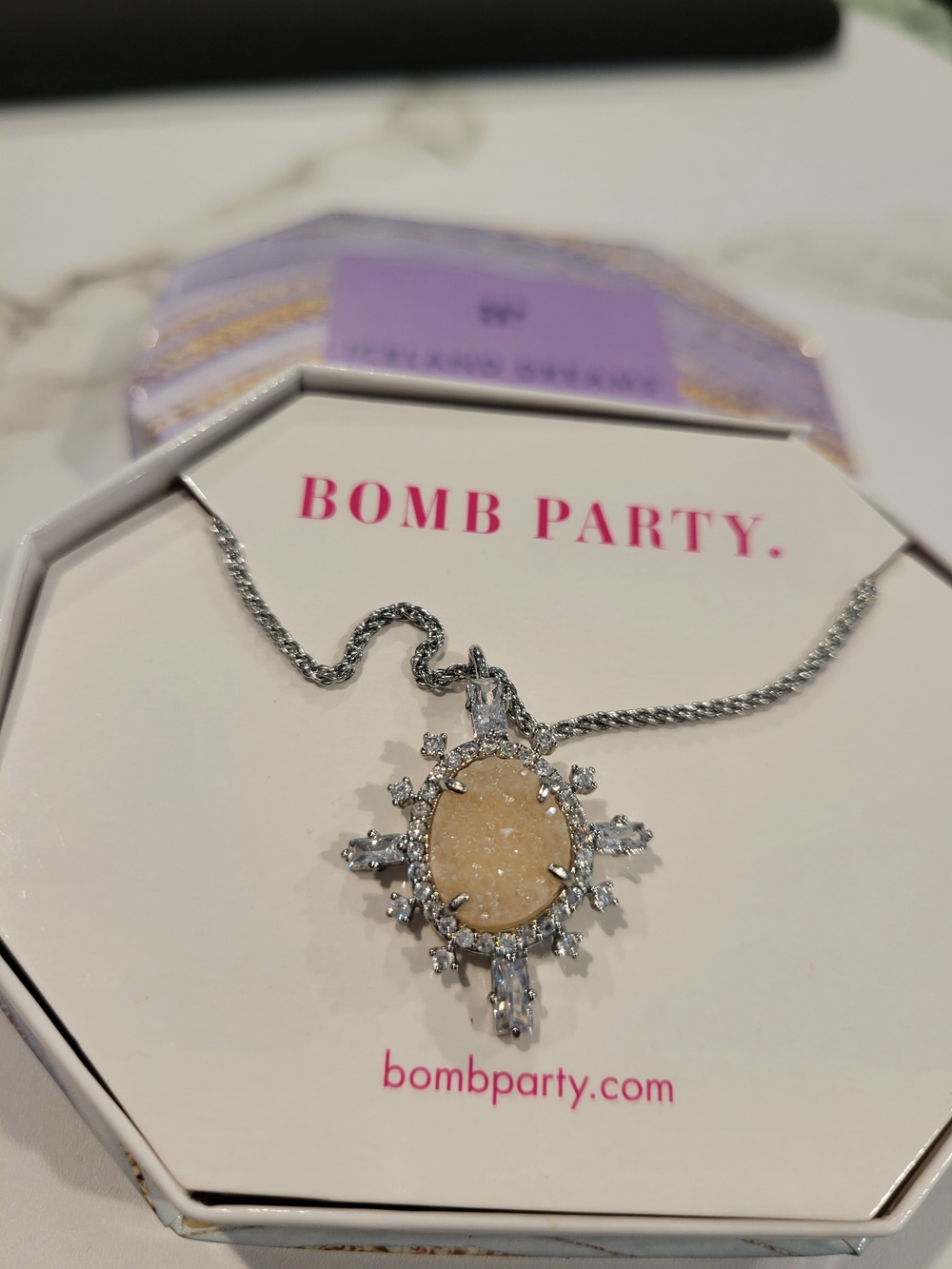 Pale Rose Druzy Rhodium Plated Necklace Bomb Party